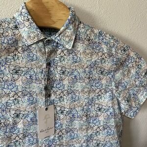 Robert Graham Radnor Floral Linen Blend Button Up Short Sleeve Shirt Mens‎ Small
